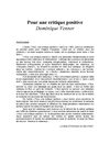 Pour une critique positive - Dominique Venner
