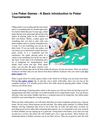 Live Poker Games - A Basic Introduction to Poker Tournaments