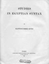 Studies in egyptian syntaxe par B. Gunn, 1924
