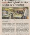 8 octobre 2011 : article du Progrès sur la soirée du Club des Partenaires de Lyon Duchère AS