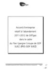 Accord relatif a l'abondement 2011-2012 de GRTgaz dans le cadre du PEG GDF Suez