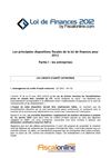 Loi de Finances pour 2012 - Partie I: les principales dispositions intéressant les entreprises