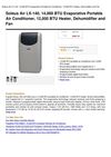 Soleus Air LX-140, 14,000 BTU Evaporative Portable Air Conditioner, 12,000 BTU Heater, Dehumidifier And Fan