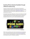 Exciting iPhone Games Available through Offshore Outsourcing