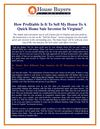 How Profitable Is It To Sell My House To A Quick Home Sale Investor In Virginia?