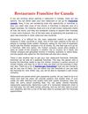 Restaurants Franchise for Canada
