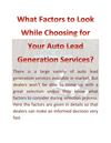 What Factors to Look While Choosing for Your Auto Lead Generation Services?
