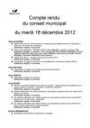 18 décembre 2012, compte rendu du conseil municipal