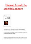 Hannah Arendt, La crise de la culture & Co