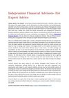 Independent Financial Advisors- For Expert Advice