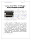 Buying Recertified Centrifuges - What You Need To Know 